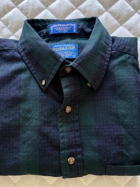 Vintage Sir Pendleton Black Watch Plaid Wool Button Down Shirt Men's Size Large